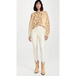Mother The Super Swooner Egret Cream Faux Leather Pants Slim Fit Size 23 NWT